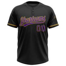 Laden Sie das Bild in den Galerie-Viewer, Uksn Individuelles Schwarz Violett-Altgold Zweiknopf Unisex Softball-Trikot
