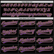 Laden Sie das Bild in den Galerie-Viewer, Uksn Individuelles Schwarz Violett-Altgold Zweiknopf Unisex Softball-Trikot
