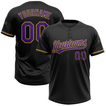 Laden Sie das Bild in den Galerie-Viewer, Uksn Individuelles Schwarz Violett-Altgold Zweiknopf Unisex Softball-Trikot
