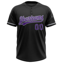 Laden Sie das Bild in den Galerie-Viewer, Uksn Individuelles Schwarz Violett-Grau Zweiknopf Unisex Softball-Trikot
