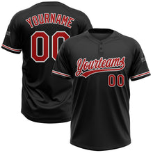 Laden Sie das Bild in den Galerie-Viewer, Uksn Individuelles Schwarz Rot-Weiß Zweiknopf Unisex Softball-Trikot
