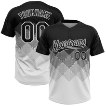 Laden Sie das Bild in den Galerie-Viewer, Uksn Individuelles Schwarz Weiß 3D-Farbverlauf-Quadratform Zweiknopf Unisex Softball-Trikot
