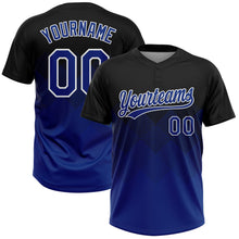 Laden Sie das Bild in den Galerie-Viewer, Uksn Individuelles Schwarz Royalblau-Weiß 3D-Farbverlauf-Quadratform Zweiknopf Unisex Softball-Trikot
