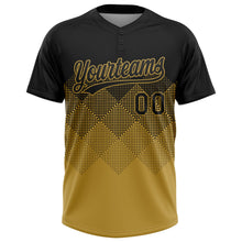 Laden Sie das Bild in den Galerie-Viewer, Uksn Individuelles Schwarz Altgold 3D-Farbverlauf-Quadratform Zweiknopf Unisex Softball-Trikot
