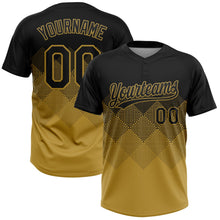 Laden Sie das Bild in den Galerie-Viewer, Uksn Individuelles Schwarz Altgold 3D-Farbverlauf-Quadratform Zweiknopf Unisex Softball-Trikot
