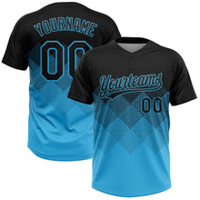 Laden Sie das Bild in den Galerie-Viewer, Uksn Individuelles Schwarz Himmelblau 3D-Farbverlauf-Quadratform Zweiknopf Unisex Softball-Trikot
