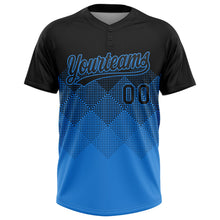 Laden Sie das Bild in den Galerie-Viewer, Uksn Individuelles Schwarz Elektrisch Blau 3D-Farbverlauf-Quadratform Zweiknopf Unisex Softball-Trikot
