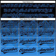 Laden Sie das Bild in den Galerie-Viewer, Uksn Individuelles Schwarz Elektrisch Blau 3D-Farbverlauf-Quadratform Zweiknopf Unisex Softball-Trikot

