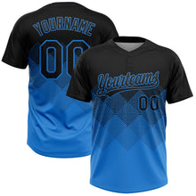 Laden Sie das Bild in den Galerie-Viewer, Uksn Individuelles Schwarz Elektrisch Blau 3D-Farbverlauf-Quadratform Zweiknopf Unisex Softball-Trikot
