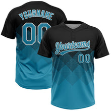 Laden Sie das Bild in den Galerie-Viewer, Uksn Individuelles Schwarz Pantherblau-Weiß 3D-Farbverlauf-Quadratform Zweiknopf Unisex Softball-Trikot
