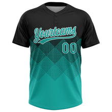 Laden Sie das Bild in den Galerie-Viewer, Uksn Individuelles Schwarz Aqua-Weiß 3D-Farbverlauf-Quadratform Zweiknopf Unisex Softball-Trikot

