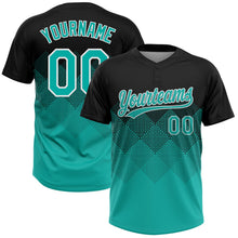 Laden Sie das Bild in den Galerie-Viewer, Uksn Individuelles Schwarz Aqua-Weiß 3D-Farbverlauf-Quadratform Zweiknopf Unisex Softball-Trikot
