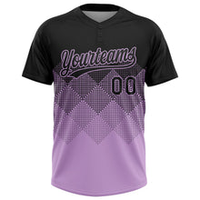 Laden Sie das Bild in den Galerie-Viewer, Uksn Individuelles Schwarz Hellviolett 3D-Farbverlauf-Quadratform Zweiknopf Unisex Softball-Trikot
