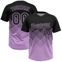 Laden Sie das Bild in den Galerie-Viewer, Uksn Individuelles Schwarz Hellviolett 3D-Farbverlauf-Quadratform Zweiknopf Unisex Softball-Trikot
