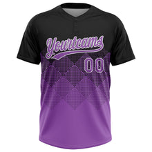 Laden Sie das Bild in den Galerie-Viewer, Uksn Individuelles Schwarz Mittelviolett-Weiß 3D-Farbverlauf-Quadratform Zweiknopf Unisex Softball-Trikot
