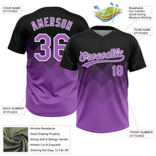 Laden Sie das Bild in den Galerie-Viewer, Uksn Individuelles Schwarz Mittelviolett-Weiß 3D-Farbverlauf-Quadratform Zweiknopf Unisex Softball-Trikot
