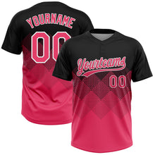 Laden Sie das Bild in den Galerie-Viewer, Uksn Individuelles Schwarz Neonpink-Weiß 3D-Farbverlauf-Quadratform Zweiknopf Unisex Softball-Trikot
