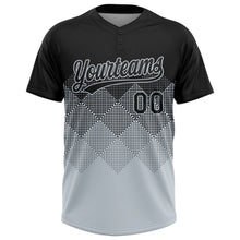 Laden Sie das Bild in den Galerie-Viewer, Uksn Individuelles Schwarz Silber 3D-Farbverlauf-Quadratform Zweiknopf Unisex Softball-Trikot
