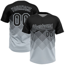 Laden Sie das Bild in den Galerie-Viewer, Uksn Individuelles Schwarz Silber 3D-Farbverlauf-Quadratform Zweiknopf Unisex Softball-Trikot
