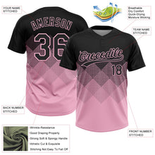 Laden Sie das Bild in den Galerie-Viewer, Uksn Individuelles Schwarz Hellrosa 3D-Farbverlauf-Quadratform Zweiknopf Unisex Softball-Trikot
