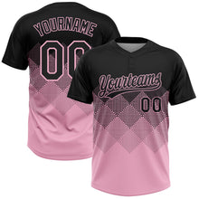Laden Sie das Bild in den Galerie-Viewer, Uksn Individuelles Schwarz Hellrosa 3D-Farbverlauf-Quadratform Zweiknopf Unisex Softball-Trikot
