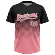 Laden Sie das Bild in den Galerie-Viewer, Uksn Individuelles Schwarz Mittelrosa-Weiß 3D-Farbverlauf-Quadratform Zweiknopf Unisex Softball-Trikot
