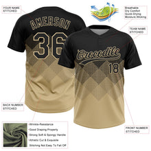 Laden Sie das Bild in den Galerie-Viewer, Uksn Individuelles Schwarz Vegas-Gold 3D-Farbverlauf-Quadratform Zweiknopf Unisex Softball-Trikot
