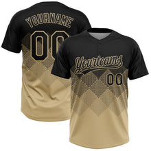 Laden Sie das Bild in den Galerie-Viewer, Uksn Individuelles Schwarz Vegas-Gold 3D-Farbverlauf-Quadratform Zweiknopf Unisex Softball-Trikot
