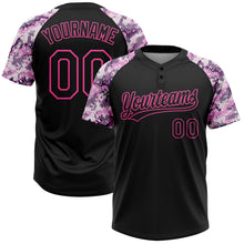 Laden Sie das Bild in den Galerie-Viewer, Uksn Individuelles Schwarz Pink Muster Ehrung des Dienstes Camouflage Raglanärmel Zweiknopf Unisex Softball-Trikot
