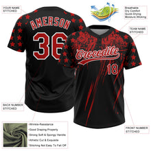 Laden Sie das Bild in den Galerie-Viewer, Uksn Individuelles Schwarz Rot-Weiß Used-Look Kratzer Pinselstrich Stern Raglanärmel Zweiknopf Unisex Softball-Trikot
