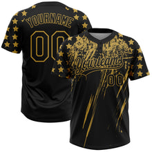 Laden Sie das Bild in den Galerie-Viewer, Uksn Individuelles Schwarz Altgold Used-Look Kratzer Pinselstrich Stern Raglanärmel Zweiknopf Unisex Softball-Trikot
