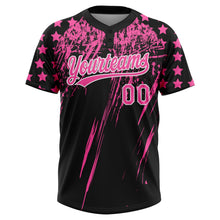 Laden Sie das Bild in den Galerie-Viewer, Uksn Individuelles Schwarz Pink-Weiß Used-Look Kratzer Pinselstrich Stern Raglanärmel Zweiknopf Unisex Softball-Trikot
