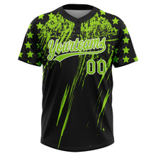 Laden Sie das Bild in den Galerie-Viewer, Uksn Individuelles Schwarz Neongrün-Weiß Used-Look Kratzer Pinselstrich Stern Raglanärmel Zweiknopf Unisex Softball-Trikot

