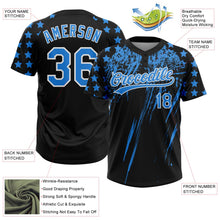 Laden Sie das Bild in den Galerie-Viewer, Uksn Individuelles Schwarz Elektrisch Blau-Weiß Used-Look Kratzer Pinselstrich Stern Raglanärmel Zweiknopf Unisex Softball-Trikot
