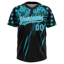 Laden Sie das Bild in den Galerie-Viewer, Uksn Individuelles Schwarz Lakes Blau-Weiß Used-Look Kratzer Pinselstrich Stern Raglanärmel Zweiknopf Unisex Softball-Trikot
