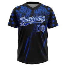 Laden Sie das Bild in den Galerie-Viewer, Uksn Individuelles Schwarz Gewitterblau-Weiß Used-Look Kratzer Pinselstrich Stern Raglanärmel Zweiknopf Unisex Softball-Trikot
