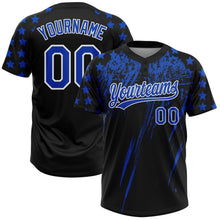 Laden Sie das Bild in den Galerie-Viewer, Uksn Individuelles Schwarz Gewitterblau-Weiß Used-Look Kratzer Pinselstrich Stern Raglanärmel Zweiknopf Unisex Softball-Trikot
