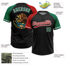 Laden Sie das Bild in den Galerie-Viewer, Uksn Individuelles Schwarz Kelly-Grün Rot-Weiß Mexiko Zweiknopf Unisex Softball-Trikot
