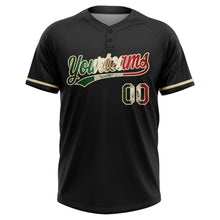Laden Sie das Bild in den Galerie-Viewer, Uksn Individuelles Schwarz Vintage mexikanische Flagge-Creme Mexiko Zweiknopf Unisex Softball-Trikot
