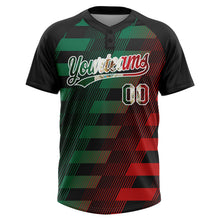 Laden Sie das Bild in den Galerie-Viewer, Uksn Individuelles Schwarz Vintage mexikanische Flagge Kelly-Grün Rot-Weiß Mexiko Zweiknopf Unisex Softball-Trikot
