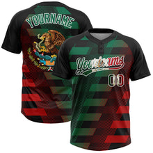 Laden Sie das Bild in den Galerie-Viewer, Uksn Individuelles Schwarz Vintage mexikanische Flagge Kelly-Grün Rot-Weiß Mexiko Zweiknopf Unisex Softball-Trikot
