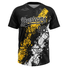 Laden Sie das Bild in den Galerie-Viewer, Uksn Individuelles Schwarz Gelb-Weiß Tropf-Spritzklecks gebrochene Textur Zweiknopf Unisex Softball-Trikot
