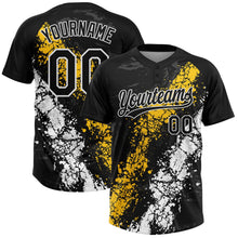 Laden Sie das Bild in den Galerie-Viewer, Uksn Individuelles Schwarz Gelb-Weiß Tropf-Spritzklecks gebrochene Textur Zweiknopf Unisex Softball-Trikot
