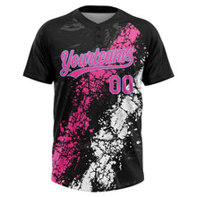 Laden Sie das Bild in den Galerie-Viewer, Uksn Individuelles Schwarz Pink Weiß-Hellblau Tropf-Spritzklecks gebrochene Textur Zweiknopf Unisex Softball-Trikot
