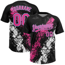Laden Sie das Bild in den Galerie-Viewer, Uksn Individuelles Schwarz Pink Weiß-Hellblau Tropf-Spritzklecks gebrochene Textur Zweiknopf Unisex Softball-Trikot
