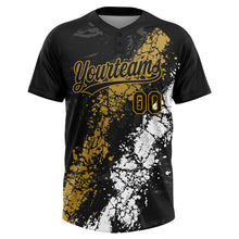 Laden Sie das Bild in den Galerie-Viewer, Uksn Individuelles Schwarz Altgold-Weiß Tropf-Spritzklecks gebrochene Textur Zweiknopf Unisex Softball-Trikot
