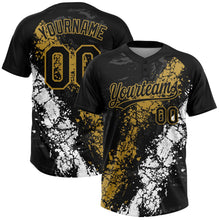 Laden Sie das Bild in den Galerie-Viewer, Uksn Individuelles Schwarz Altgold-Weiß Tropf-Spritzklecks gebrochene Textur Zweiknopf Unisex Softball-Trikot
