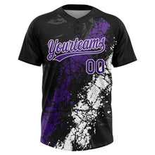 Laden Sie das Bild in den Galerie-Viewer, Uksn Individuelles Schwarz Violett-Weiß Tropf-Spritzklecks gebrochene Textur Zweiknopf Unisex Softball-Trikot
