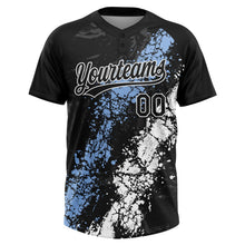 Laden Sie das Bild in den Galerie-Viewer, Uksn Individuelles Schwarz Hellblau-Weiß Tropf-Spritzklecks gebrochene Textur Zweiknopf Unisex Softball-Trikot
