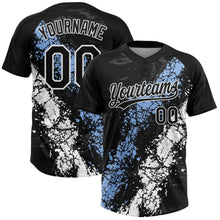 Laden Sie das Bild in den Galerie-Viewer, Uksn Individuelles Schwarz Hellblau-Weiß Tropf-Spritzklecks gebrochene Textur Zweiknopf Unisex Softball-Trikot
